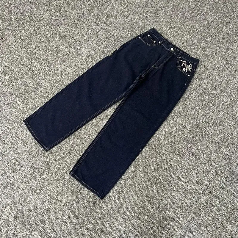 Nặng Thêu Hoa Derschutze Quần Jean Nam Nam Nữ 1:1 Chất Lượng Tốt Nhất Vintage Derschutze Nữ Chân Thẳng Quần Denim