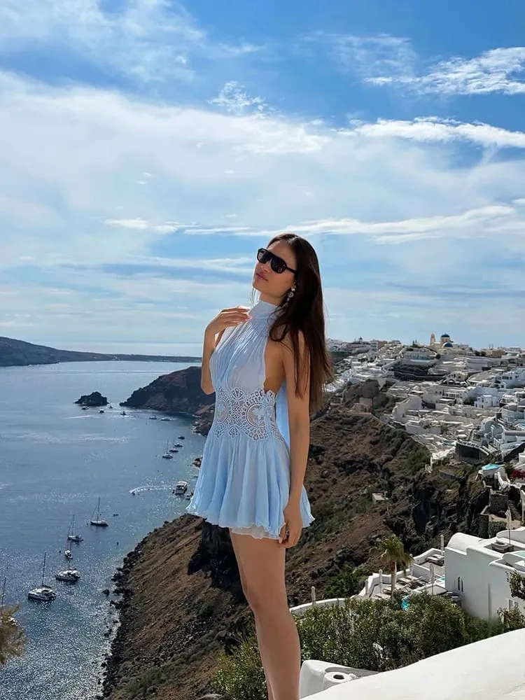 Sexy Scava Fuori Solido Delle Donne Min Vestito Dalla Spiaggia Pieghettato Lace Up Backless Senza Maniche Abiti Femminili 2026 Estate Della Signora Robe Nuovo — image 3