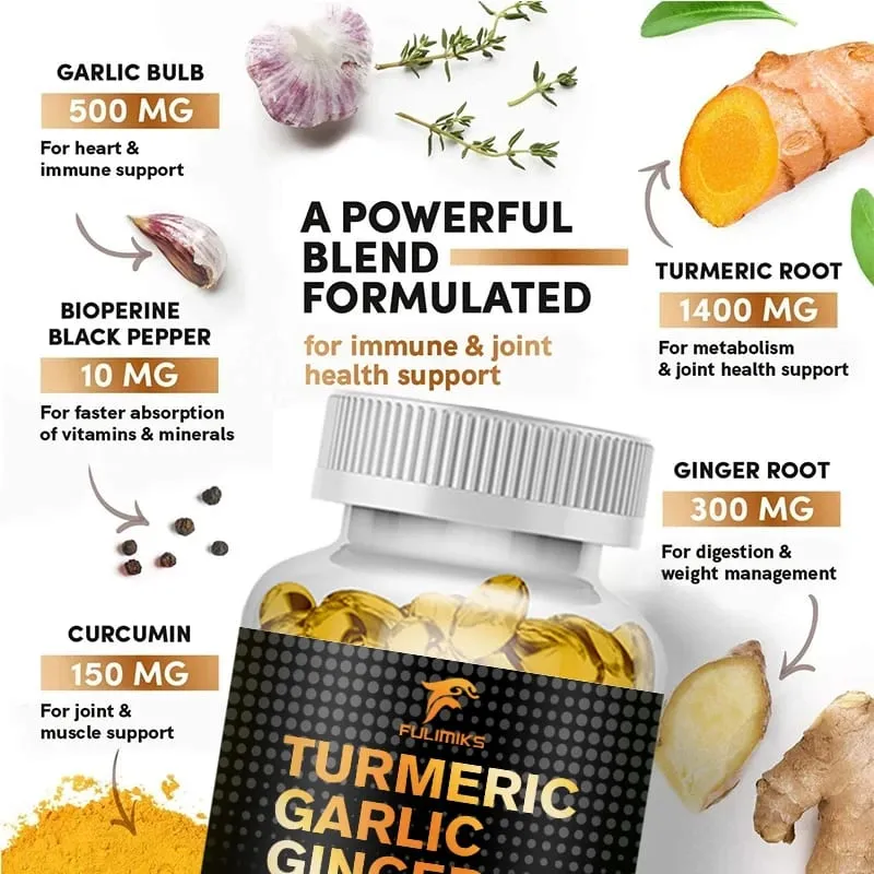 Premium Turmeric Curcumin Supplement with Garlic & Ginger Supports Joint Comfort Anti-Inflammatory Immune Health & Vitality