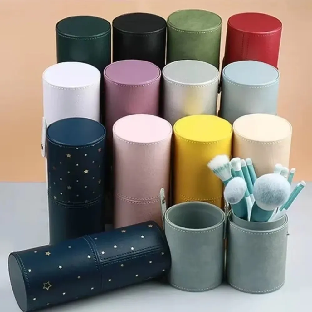 PU Leather Makeup Brush Bucket Dust-Proof Waterproof Empty Cosmetic Brushes Pen Holder Portable Makeup Brush Organizer