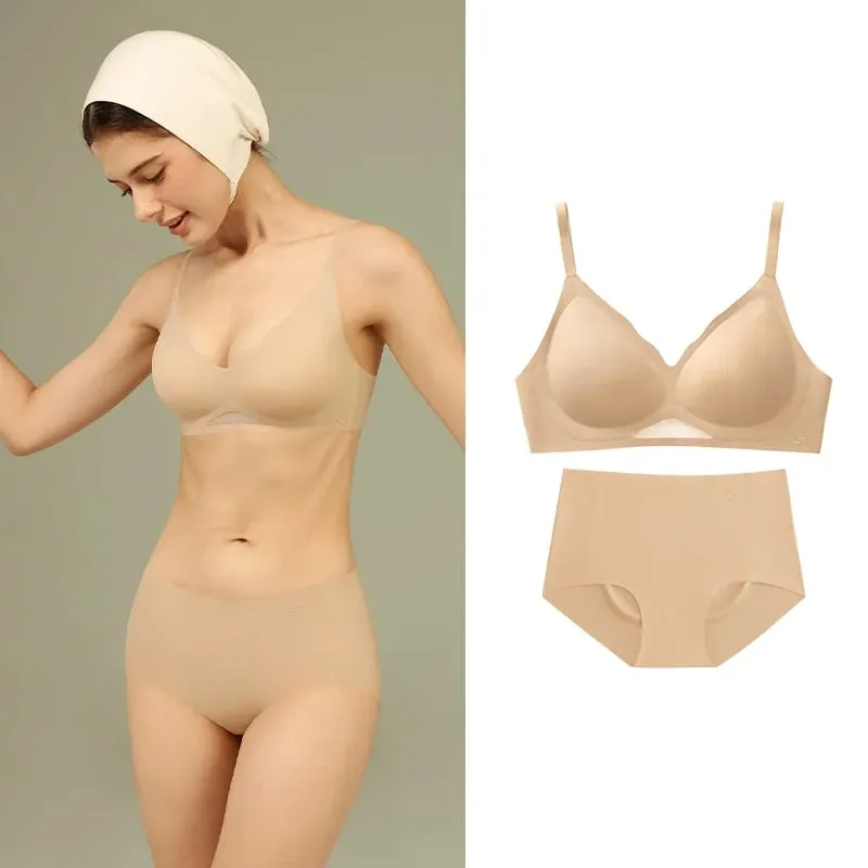 Sady podprsenky pro ženy Sexy dvoudílné spodní prádlo Push Up Bezešvé Bezdrátové Hladké Prodyšné Souprava podprsenky a Kalhotky MX225+N176