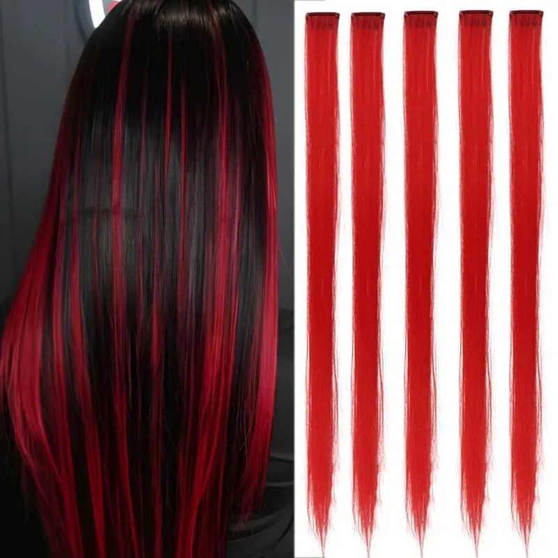 5 Color Clip Style Hair Extensions 24 Inch Straight Hair Extensions Clip Style Synthetic Heat-Resistant Curly Hair Extensions