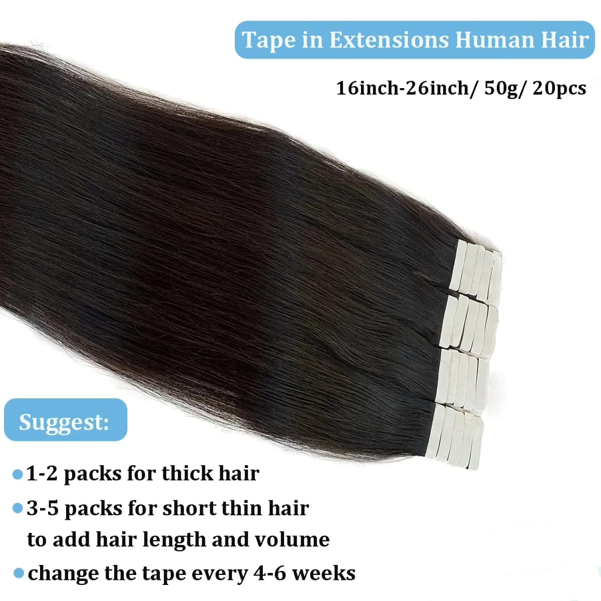 100% Human Hair Adhesive Glue Tape in Hair Extensions for Women Adding Hair Length And Volume Straight Remy Hair Extensions