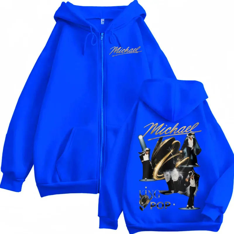 King of Pop Michael Jackson Concert Zipper Hoodies Men's Women Fashion Trend Classic Jacket Sweatshirt Long Sleeve Zip Up Hoodie