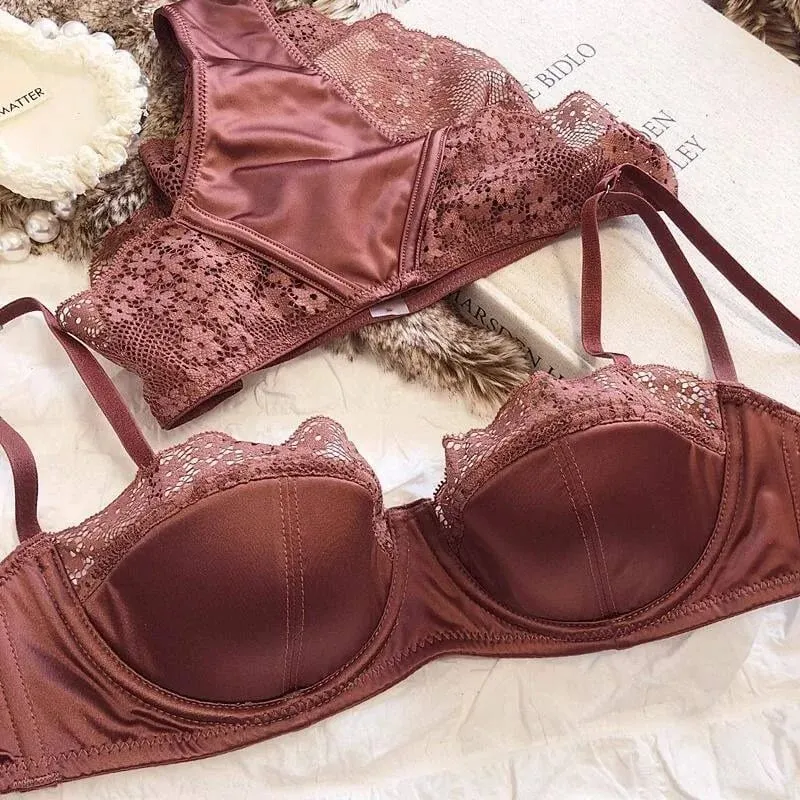 Sexy French Half Cup Lace Bra Soft Underwire Small Breast Enhancer Anti Sag Beautiful Back Women Lingerie 32-38 Comfort All Day