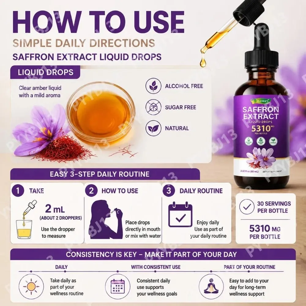 Saffron Extract Liquid Drops 117mg per Serving for Antioxidant Balanced Mood Healthy Sleep & Premenstrual Comfort Support 60ML — image 5