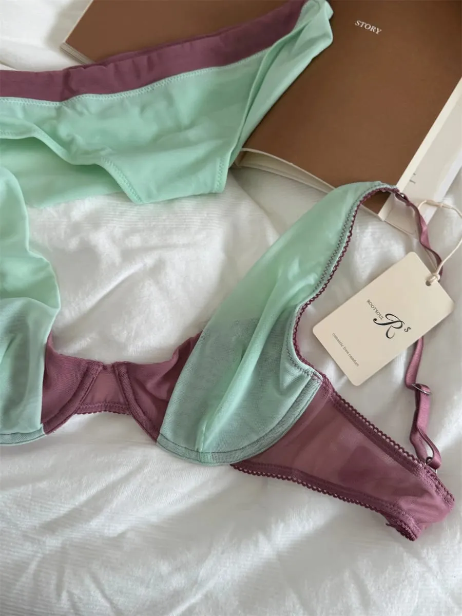Bra French mesh comfortable lingerie with underpants suit small fresh underwear up support large breasts show small bra set