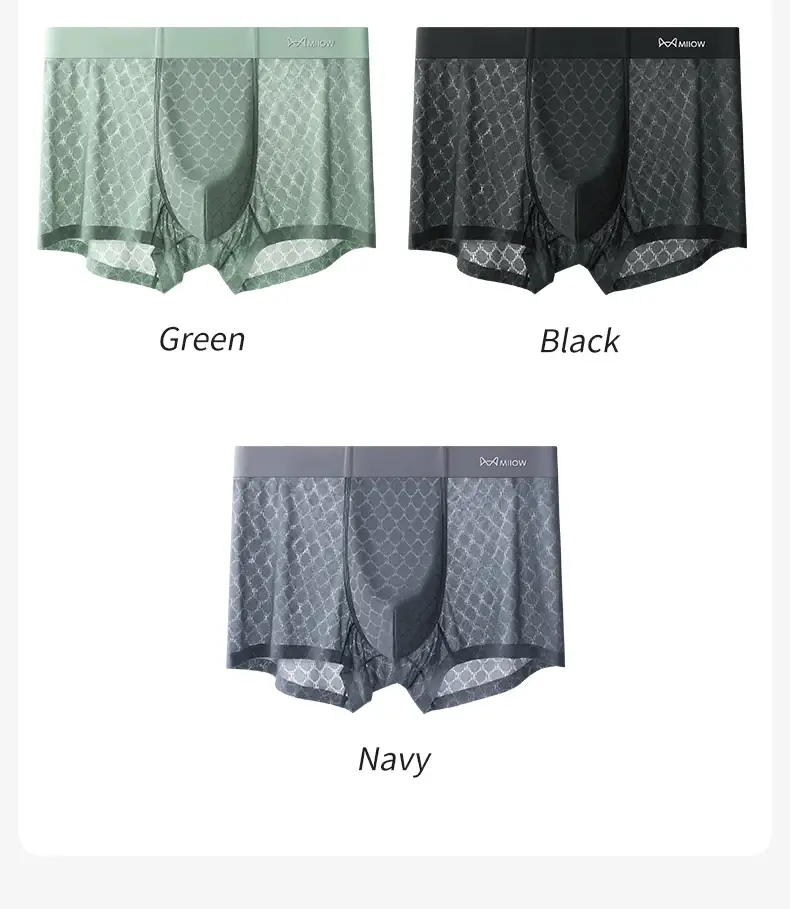 MiiOW 3 pièces sans couture glace soie hommes caleçon boxeur été respirant maille hommes culottes antibactérien homme caleçons boxeurs slips