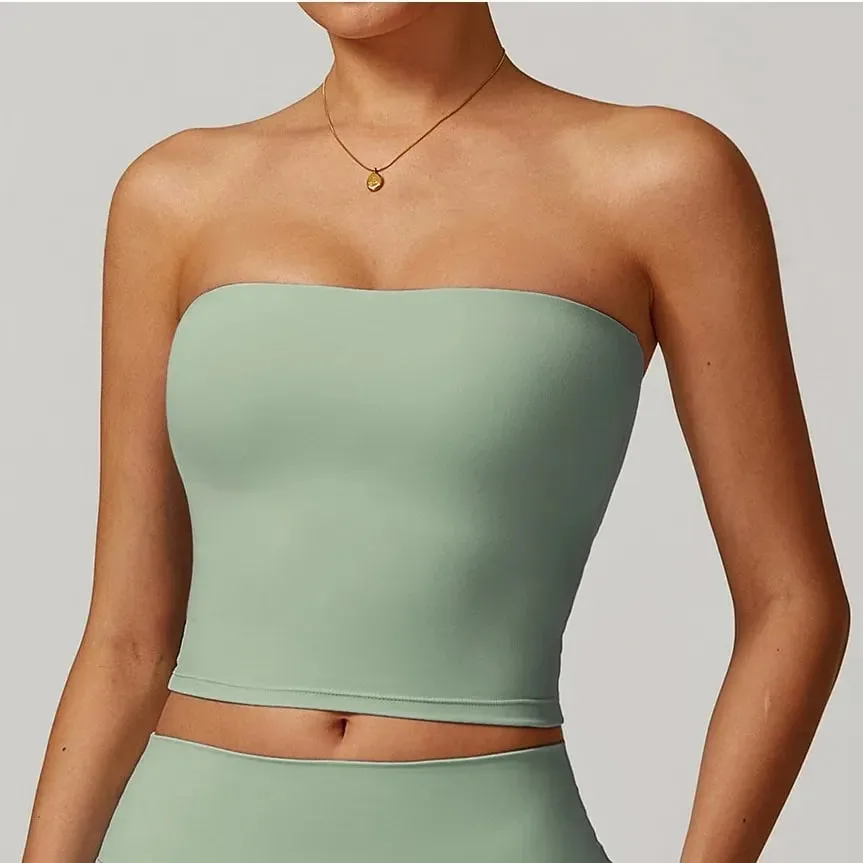 New Strapless Tube Tops For Women Gym Sports Yoga Vest Sexy Beautiful Back Padded Fitness Tanks Impact Quick Dry Workout Clothes