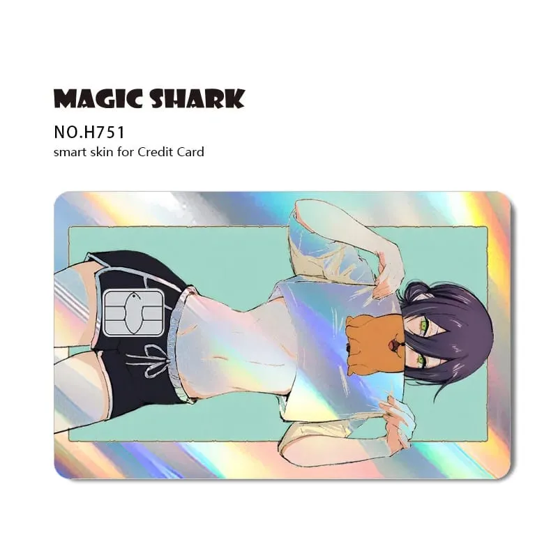 Magic Shark Reze Pretty Girl Holographic Shinny Laser Skin Credit Debit Bank Film Skin Cover Sticker