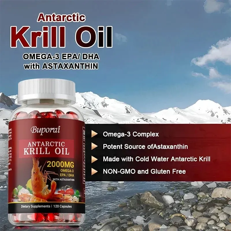 Antarctic Krill Oil 2000MG - Contains Astaxanthin Promotes Brain and Heart Health Antioxidant Metabolism and Boosts Immunity