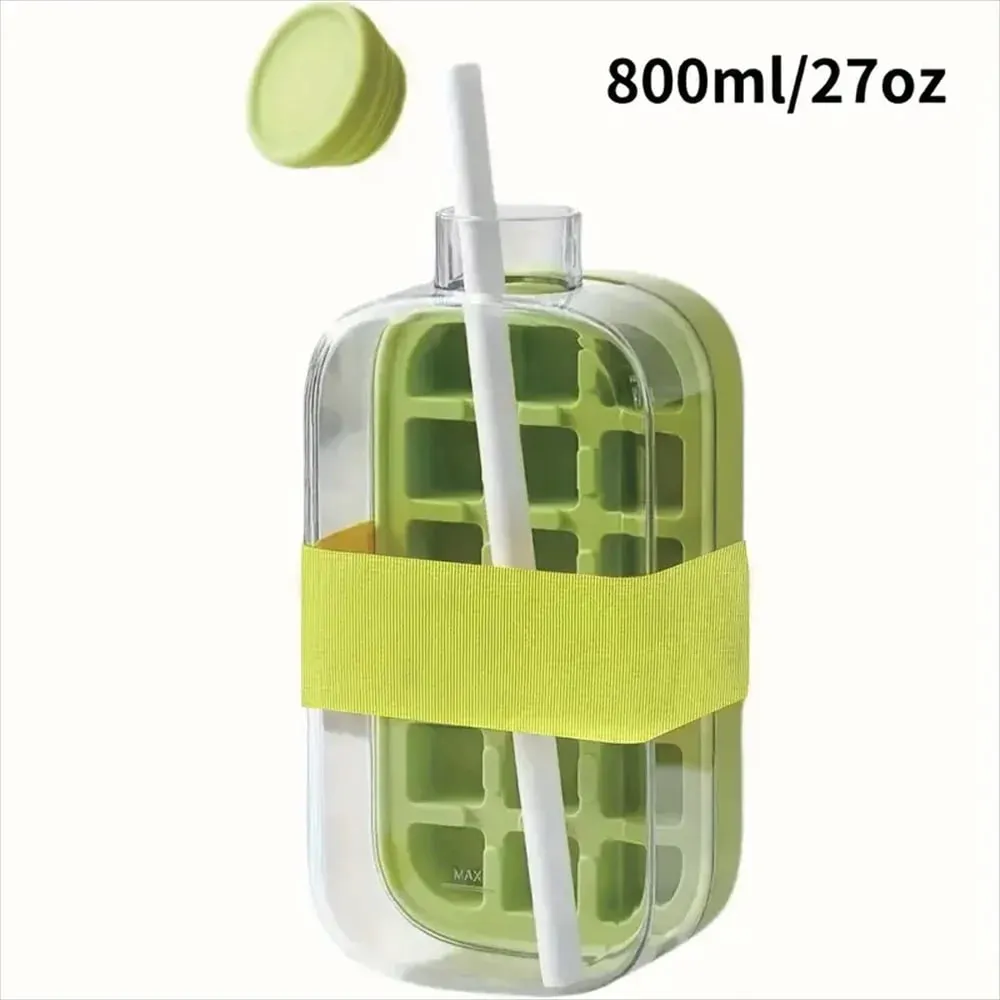 Ice Cube Bottle with Straw 2 In 1 Touch-Free Push-Type Ice Cube Making Bottle Easy Release Water Bottle Ice Mold — image 14