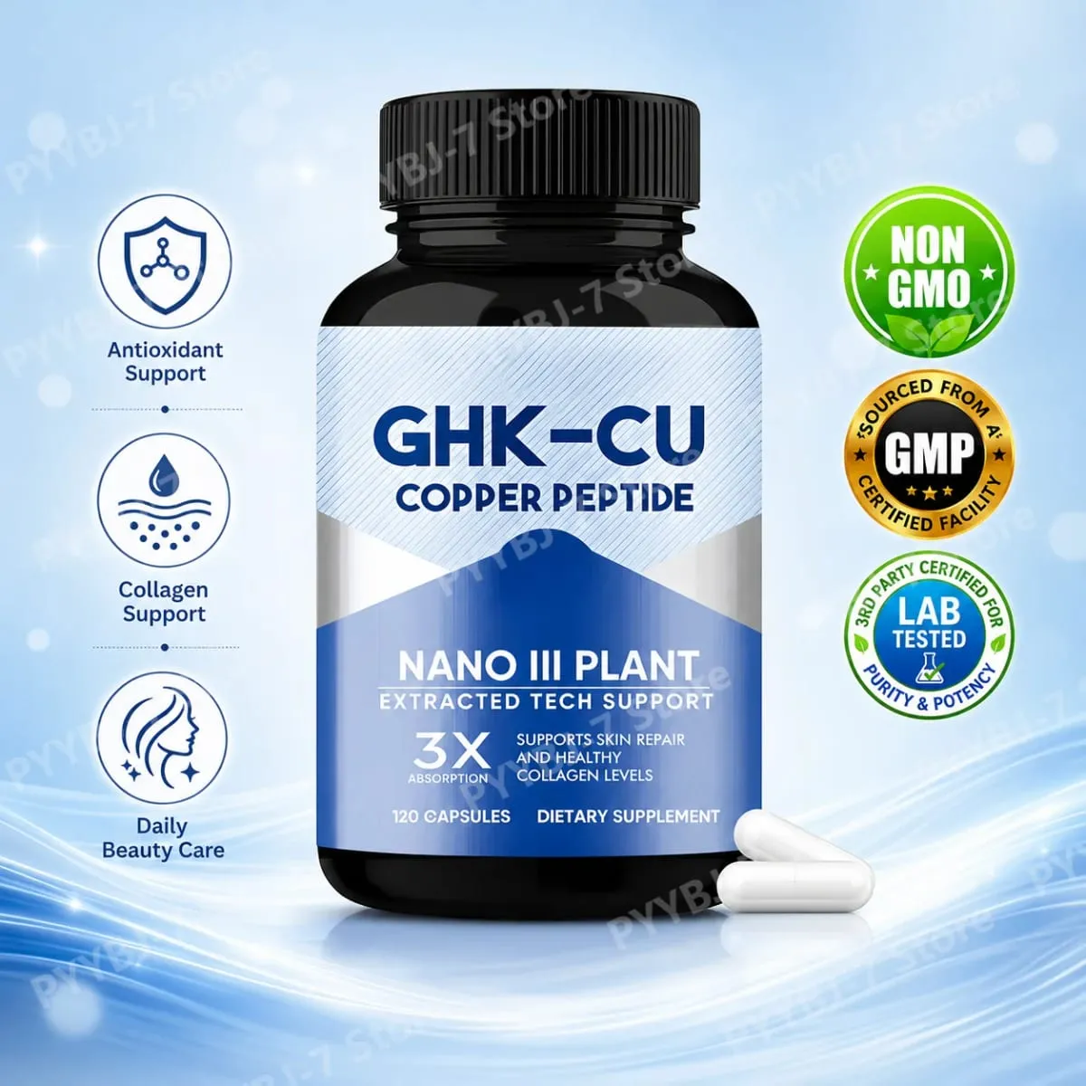 GHK-Cu Copper Peptide Supplement Capsules for Skin Health Support Collagen Support Antioxidant Wellness 120 Count