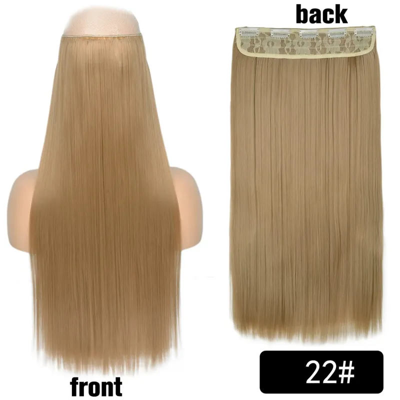 Longo reto encaracolado uma peça 5 clipes clip-in extensões 22 Polegada penteados resistentes ao calor cor mistura loira pedaço de cabelo para mulher