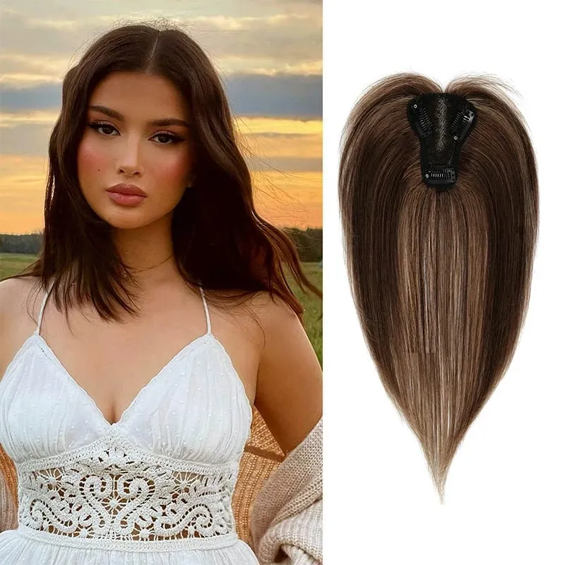 Wig Piece for Women with Bangs Covering Their White Hair and a Thin Invisible Replacement Piece for Their Hair