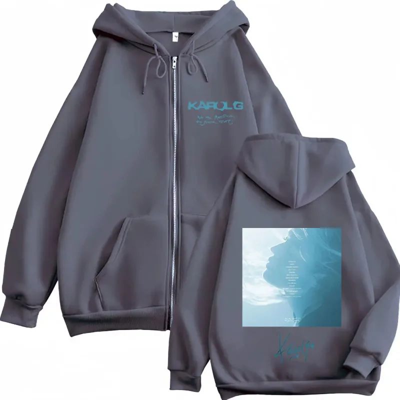 Karol G Album No Me Arrepiento De Sentir Tanto 2026 Zipper Hoodie Men Women Vintage Fashion Sweatshirts Casual Zip Up Jacket