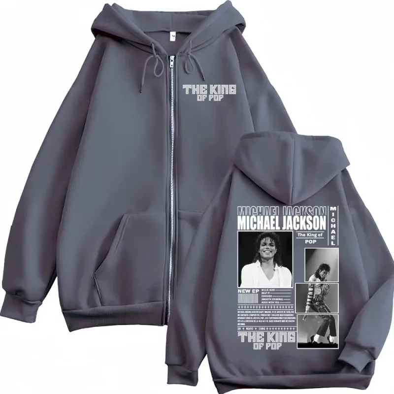 King of Pop Michael Jackson Bad Era Zipper Hoodies Men Women Fashion Hip Hop Jacket Sweatshirt Cozy Long Sleeve Zip Up Pullovers