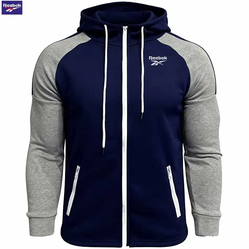 Reebok Men's Fleece Hooded Sweatshirt Set - Long Sleeve Zippered Hooded Sweatshirt - Fashion Striped Loose Jacket - Suitable for — image 6