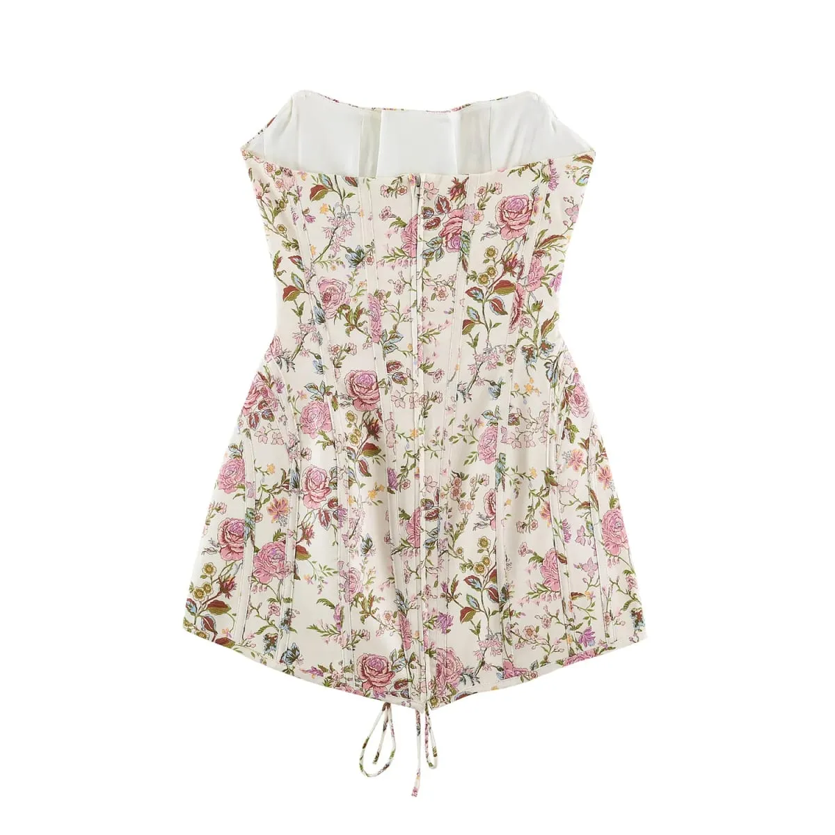 2026 sommer frauen Französisch Elegante Ärmellose Spitze-up Wrap Gehrock Dame Vintage Backless Floral Print Gestellte Mini Kleider — image 2