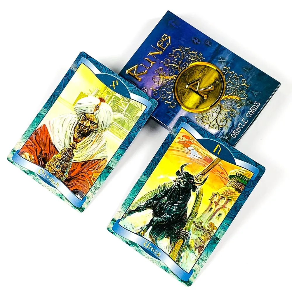 New Runes Oracle Cards 24 Cards Nordic Rune Oracle Cards Mystic Divination Deck Cards Game for Spiritual Meditation 10.3*7.3cm