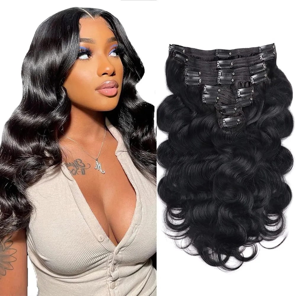 Body Wave Seamless Clip In Real Human Hair Extensions 8PC/Set Natural Brazilian Remy Hair Clip In Extension Full Head 16-32inch