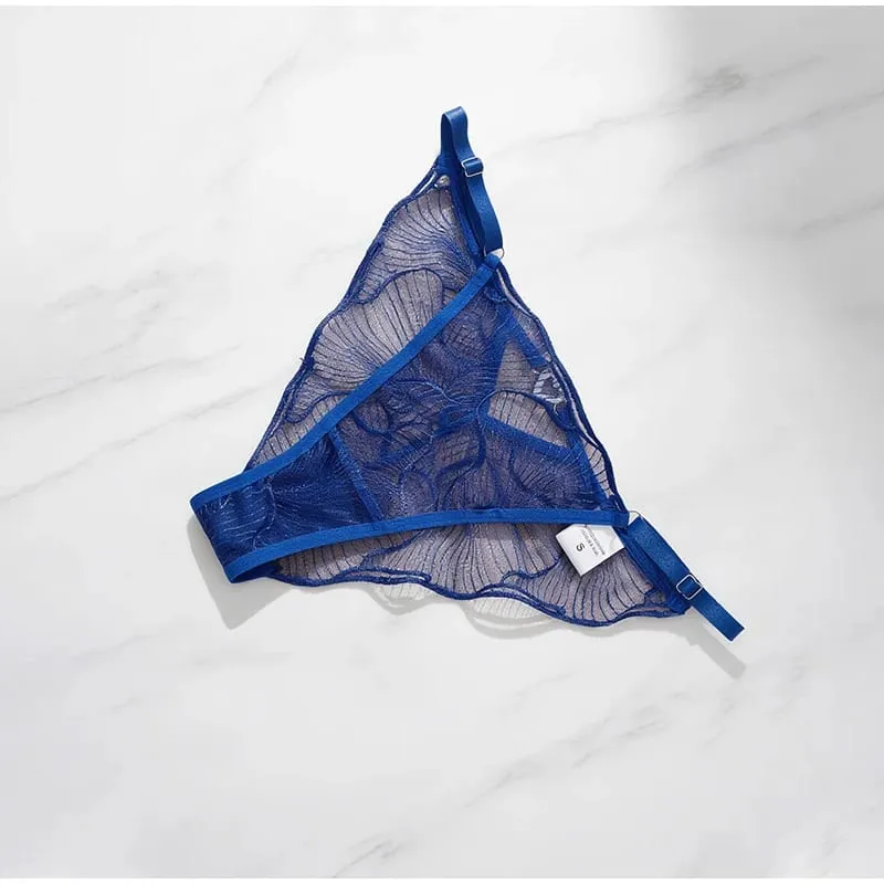 French Lace Bra and Panty Set Embroidered Mesh Sheer Lingerie with Spaghetti Straps Ripple Pattern for Spring Summer Women Wear