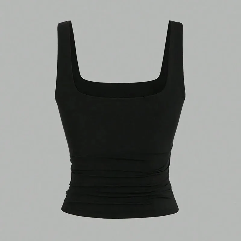 Women Square Neck Tank Top Summer Sleeveless Sexy Slim Fit Y2K Crop Top Female Black White Casual Basic Tight T-Shirt