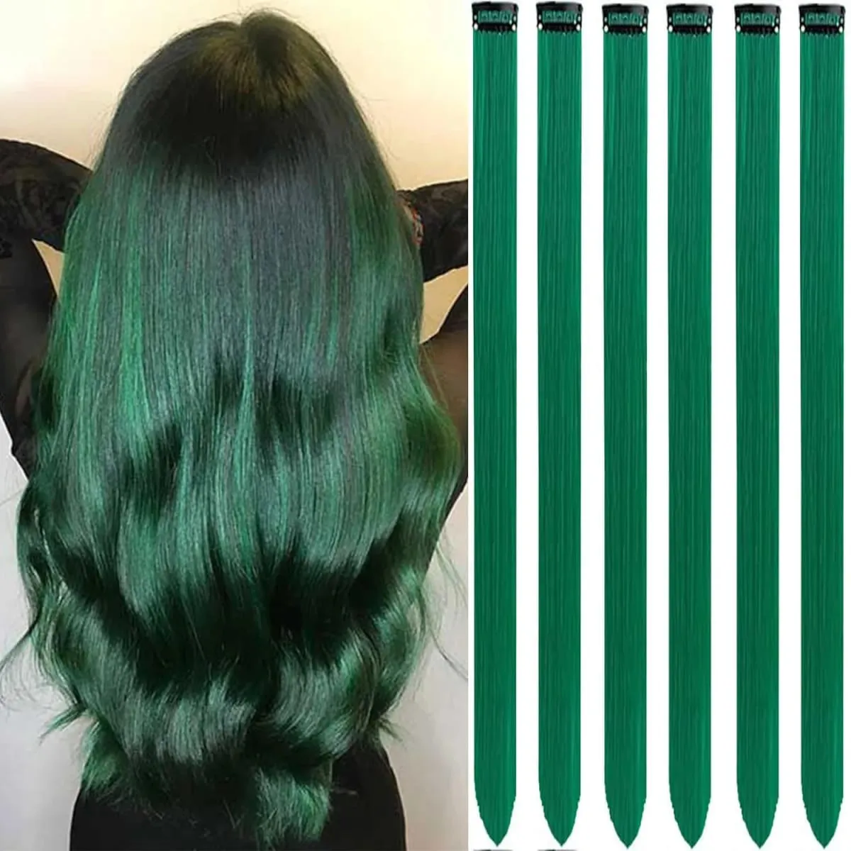 6 Pcs Clip Ins Hair Extensions 22 Inch Straight Colorful Clip In Hair Extensions Rainbow Party Highlights Synthetic Hairpiece