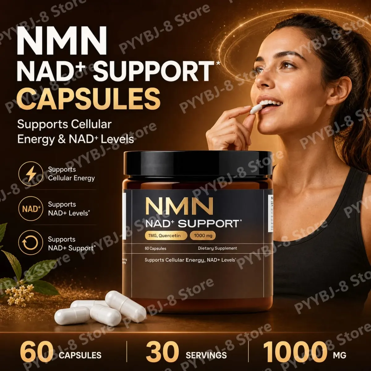 NMN Capsule 1000mg Serving 4-in-1 NAD Supplement with Quercetin Resveratrol Supports Brain Energy NAD+ Level 60 Capsules