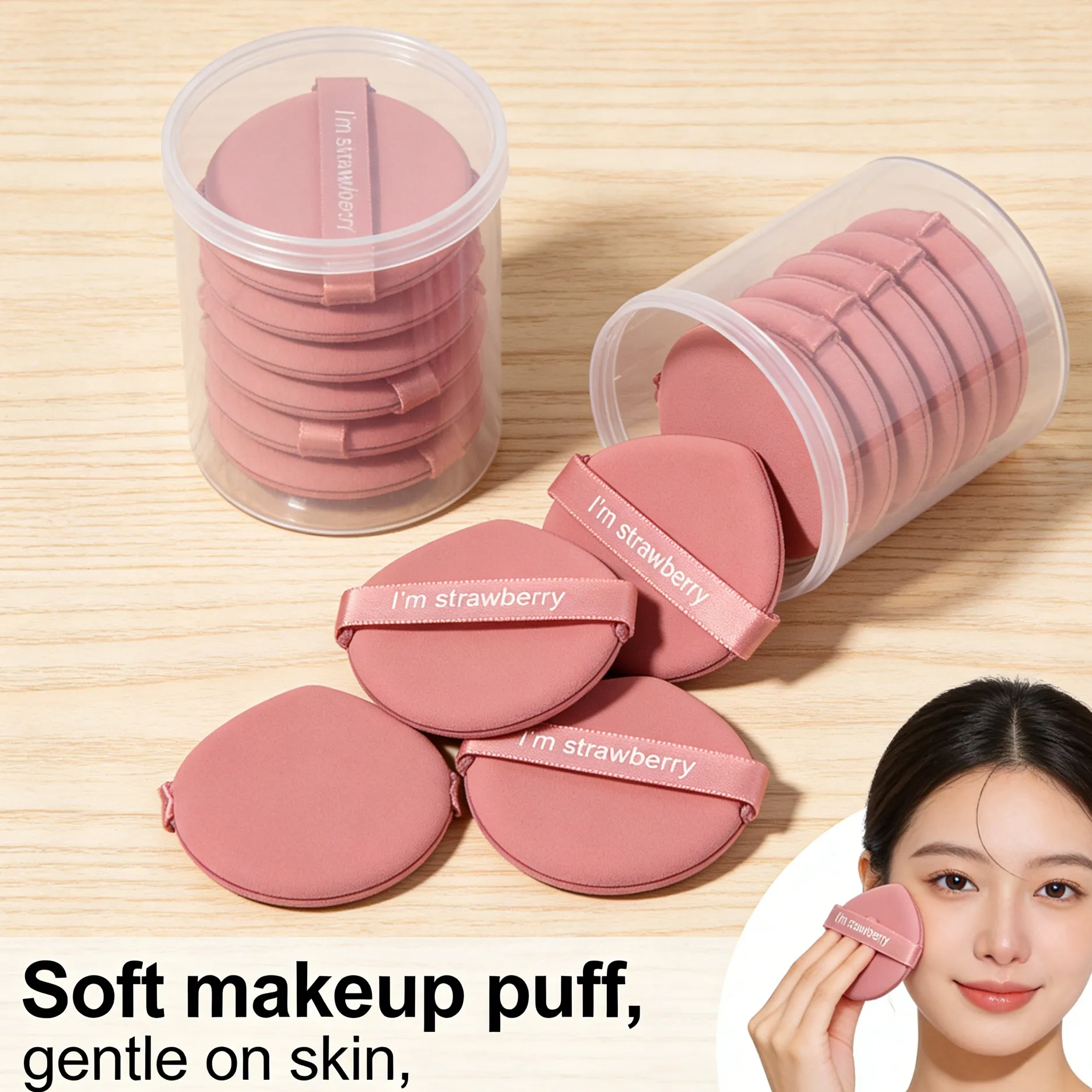 7 Pieces of Pink Drop-Shaped Powder Puff Suitable for Use with Dry Powder to Set Makeup or with Wet Powder for Foundation.