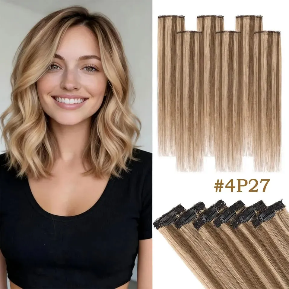 6 Pcs Clip In Human Hair Extensions Single Clip Ins Short Hair Extensions Seamless Straight Highlight Hairpieces for Women