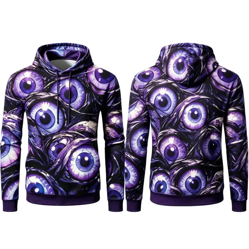 Y2K Spooky Halloween 3D Print Hoodie Men Women Scary Creature Eyeball Graphic Pullover Autumn Holiday Party Cosplay Sweatshirt
