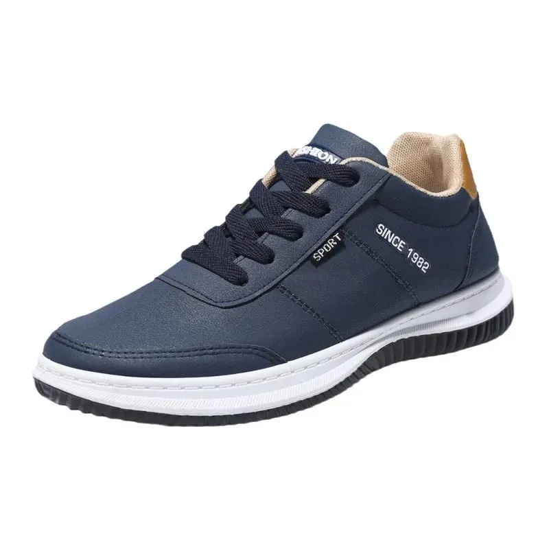 2026 Men Korean Style Leather Sneakers Autumn New Non Slip Shock Absorbing Training Shoes Lightweight Business Men Running Shoes