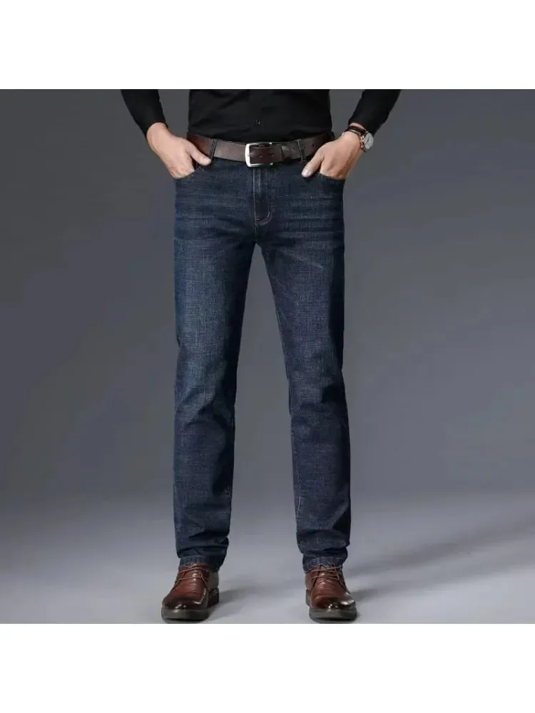 2025 New Men Fashion Straight Jeans Men Stretch Slim Fit Pants Comfortable Soft Business Denim Trousers Male Brand Clothing