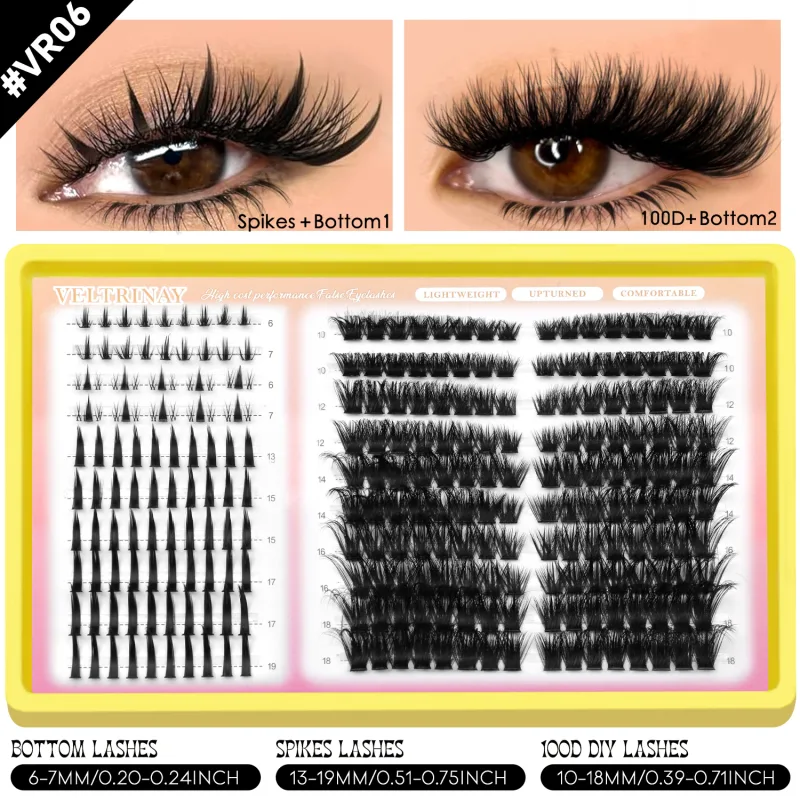 4-in-1 208pcs Lash Clusters 1style Manga Lash+2 style Spiky Botoom Lash+1 style Cat Eye Eyelashes DIY Clusters Lashes