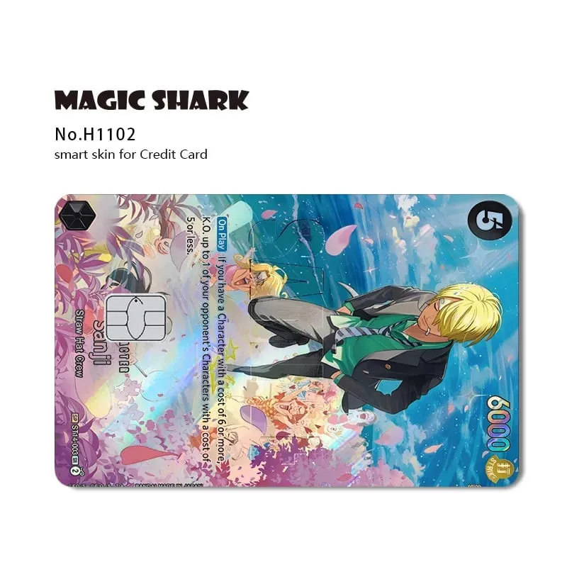 Magic Shark Luffy Nami Ace Zorro OP TCG Card Style Lazer Holographic Thin Sticker Film Skin for Debit Credit Card