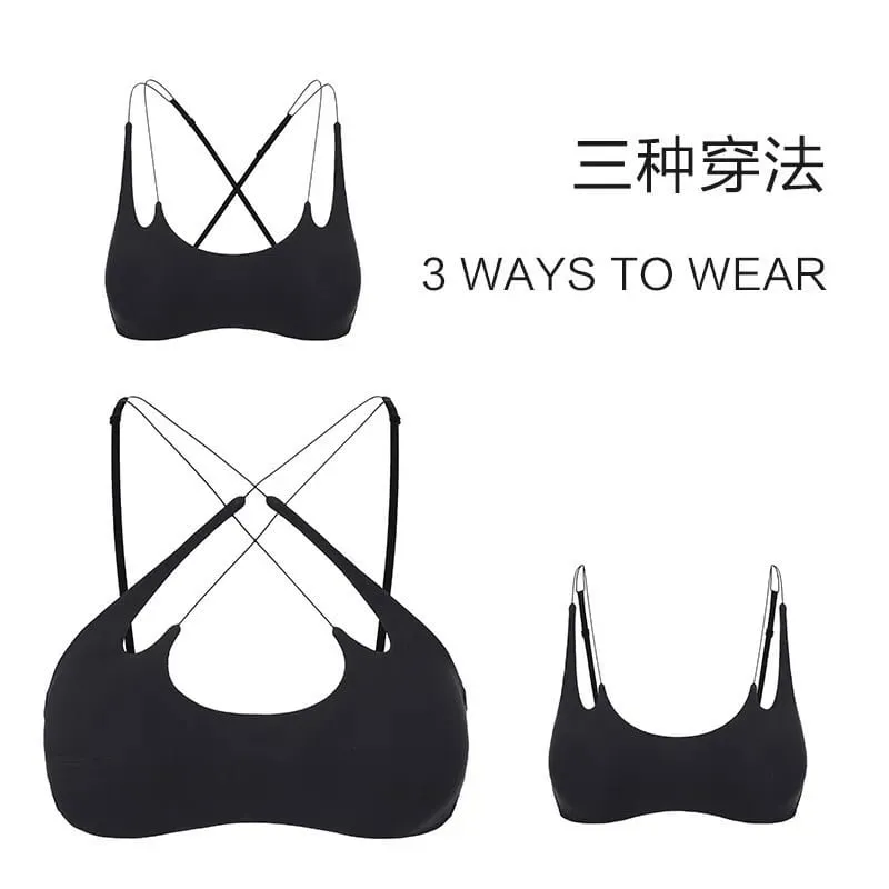 Smooth Wire Free Thin Insert Bra Panties Lingerie Set Spaghetti Strap Cross Backless Women Beautiful Underwear Three Ways Wear
