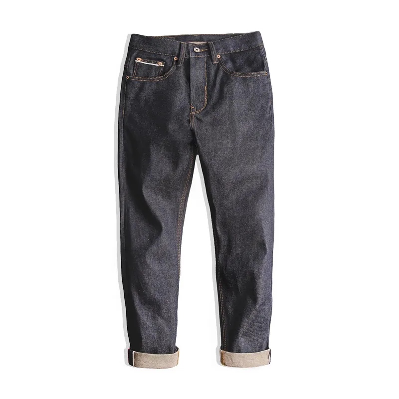Maden retro 11.6oz algodão ourela jeans cru cônico ajuste regular jeans com zíper voar calças masculinas versáteis de alta qualidade