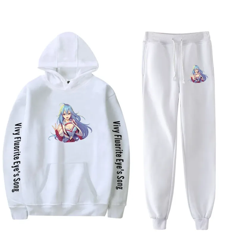Harajuku Comfortable Vivy Fluorite Eye's Song Print Sweatshirt Sweatpants Hoodies+ Trousers Suit Boys/Girls 2 Piece Set Clothes