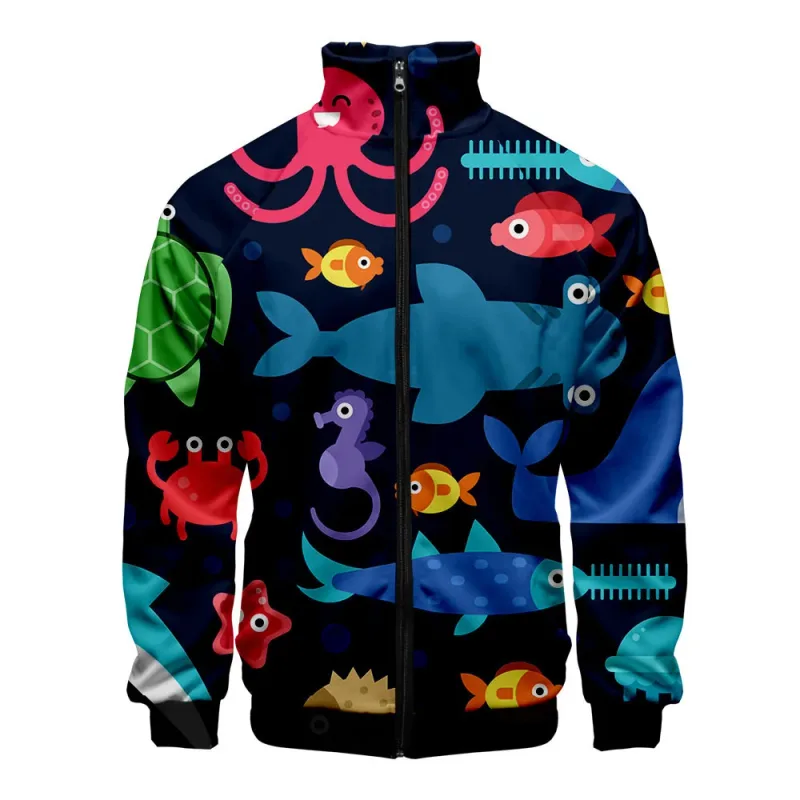 Popular Marine animals dolphin 3D Print Zipper Raglan Jacket Windbreaker Boys/Girls Comfortable Stand Collar Jackets Coats