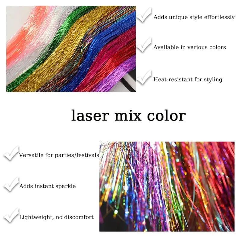1PCS Sparkling Shiny Tinsel Hair 48inch Long Colored Hair Extensions Party Hightlights Women Hairpiece Halloween Christmas Use