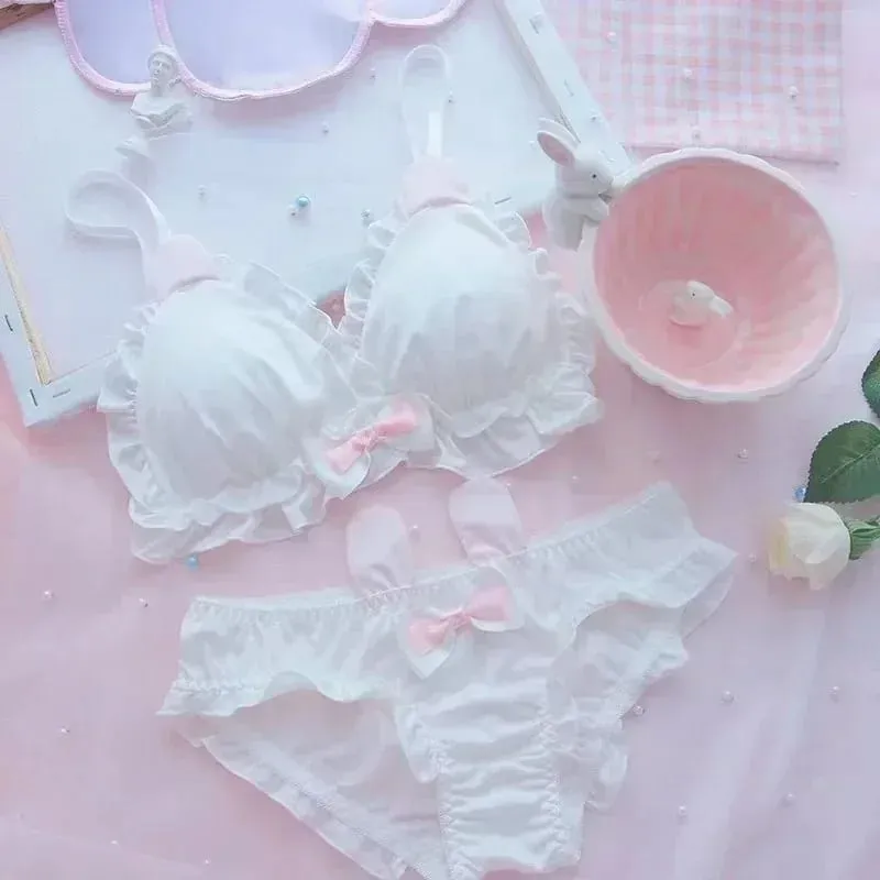 Little White Rabbit Ears Girls Underwear Japanese Girls Pure Desire Small Chest Thin Bra Without Underwire