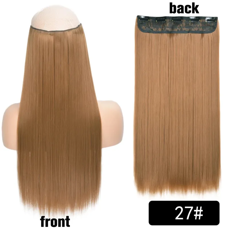 Longo reto encaracolado uma peça 5 clipes clip-in extensões 22 Polegada penteados resistentes ao calor cor mistura loira pedaço de cabelo para mulher