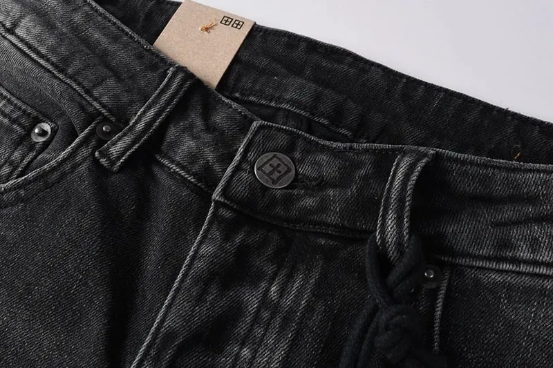 2026 New Arrival Men's Dark Grey Washed Slim Fit Skinny Jeans Ripped Stretch Denim Casual Pants Streetwear Trousers
