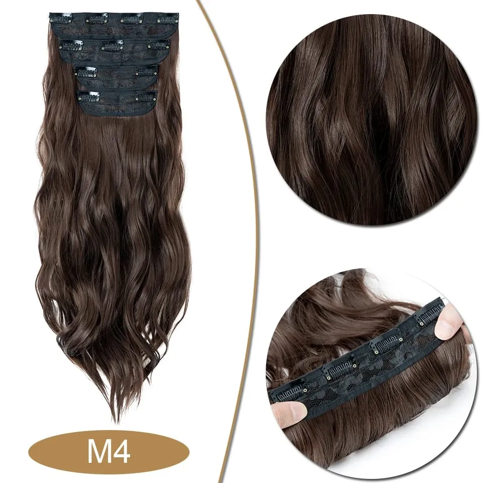 S-noilite Synthetic Hair 22inch Clips In Hair Extensions Long Wavy Clip In Hair Thick Double Weft 4Pcs/set Hairpieces For Women