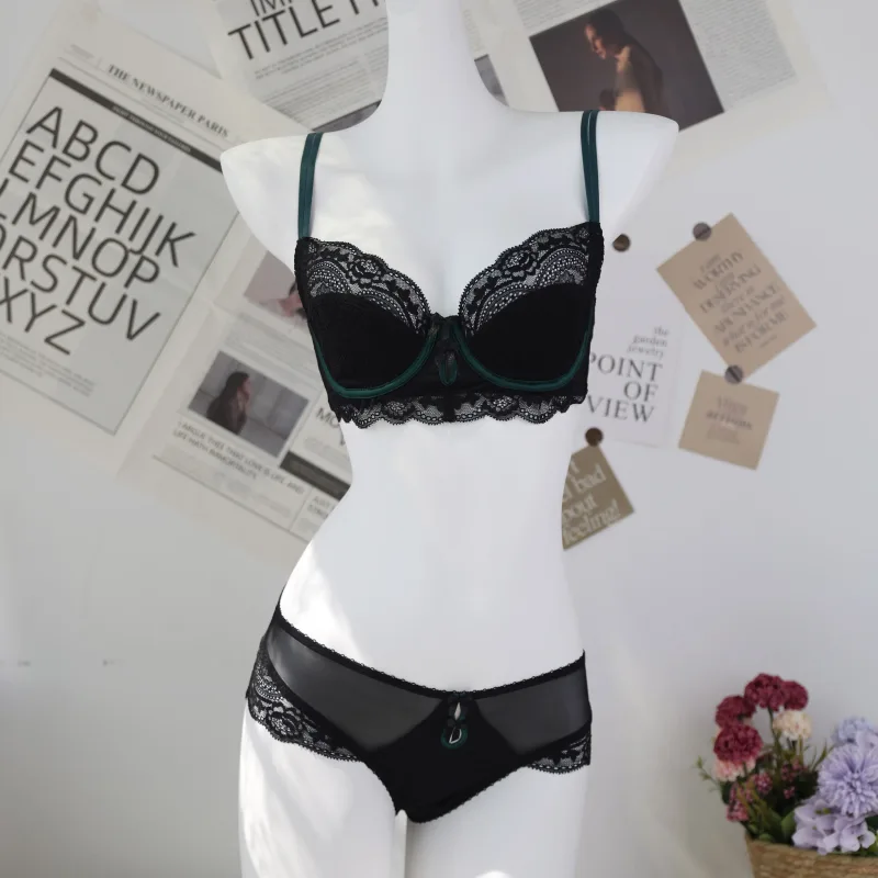 Trendy Lace Minimizer Lingerie Set DE Cup Large Bust Large Size Thin Cup Underwire Anti Sagging Comfy No Show Women Underwear