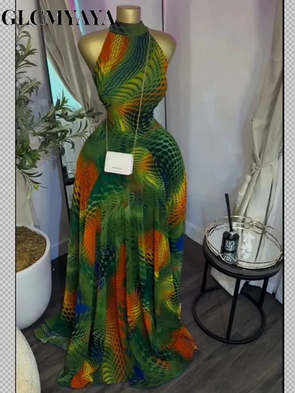 Women Printed Sleeveless with Sashes Fit and Flare A-line Maxi Dress 2026 Streetwear Beach Holiday Long Dresses Vestido — image 5