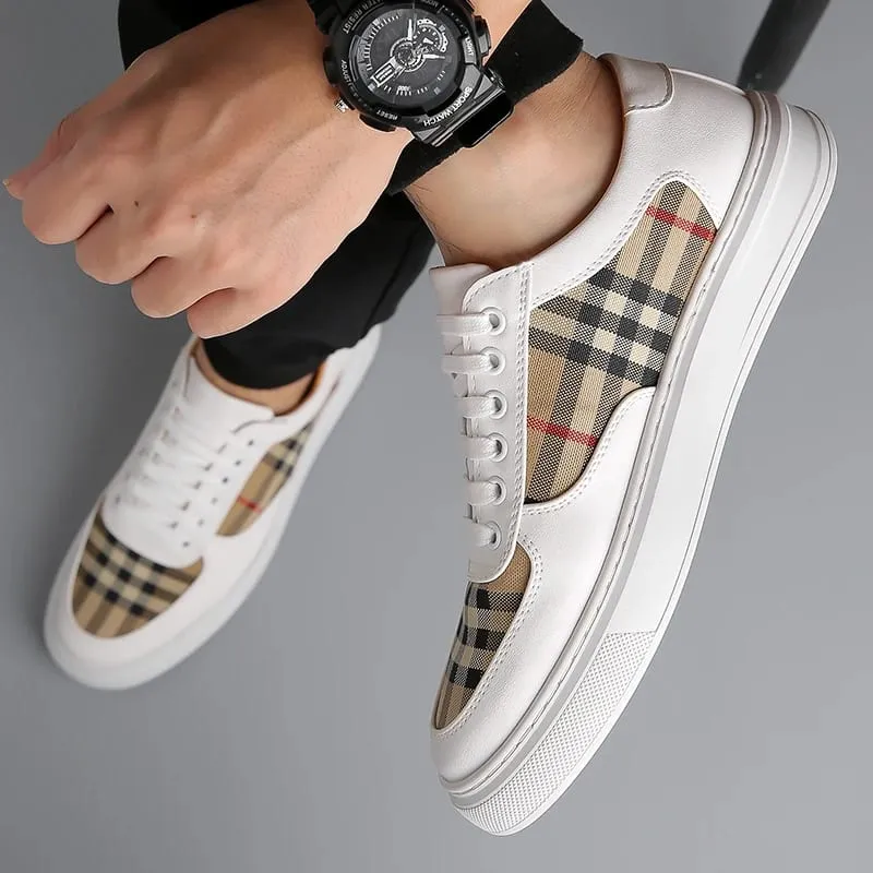 Men's Plaid Patchwork Casual Sneakers Lace‑up Low‑top Walking Shoes Fashion Daily Outdoor Flat Footwear