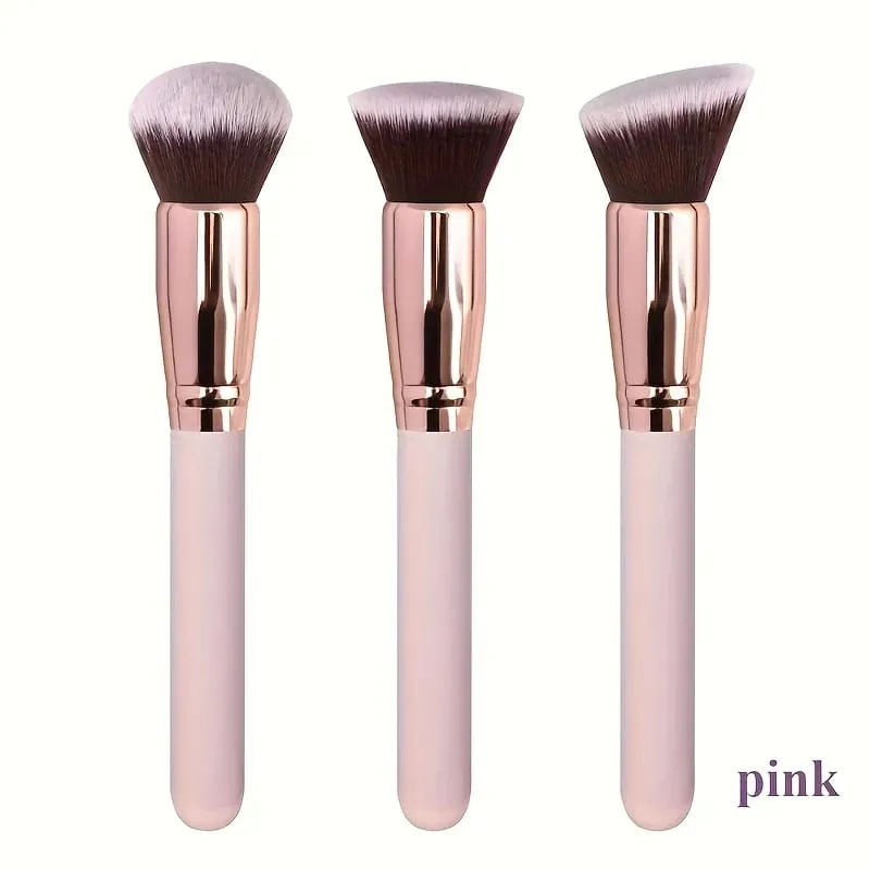 3pcs Professional Makeup Brush Set with Foundation Blush & Eyeshadow Brushes - Soft Nylon Bristles Portable Travel-Friendly Co