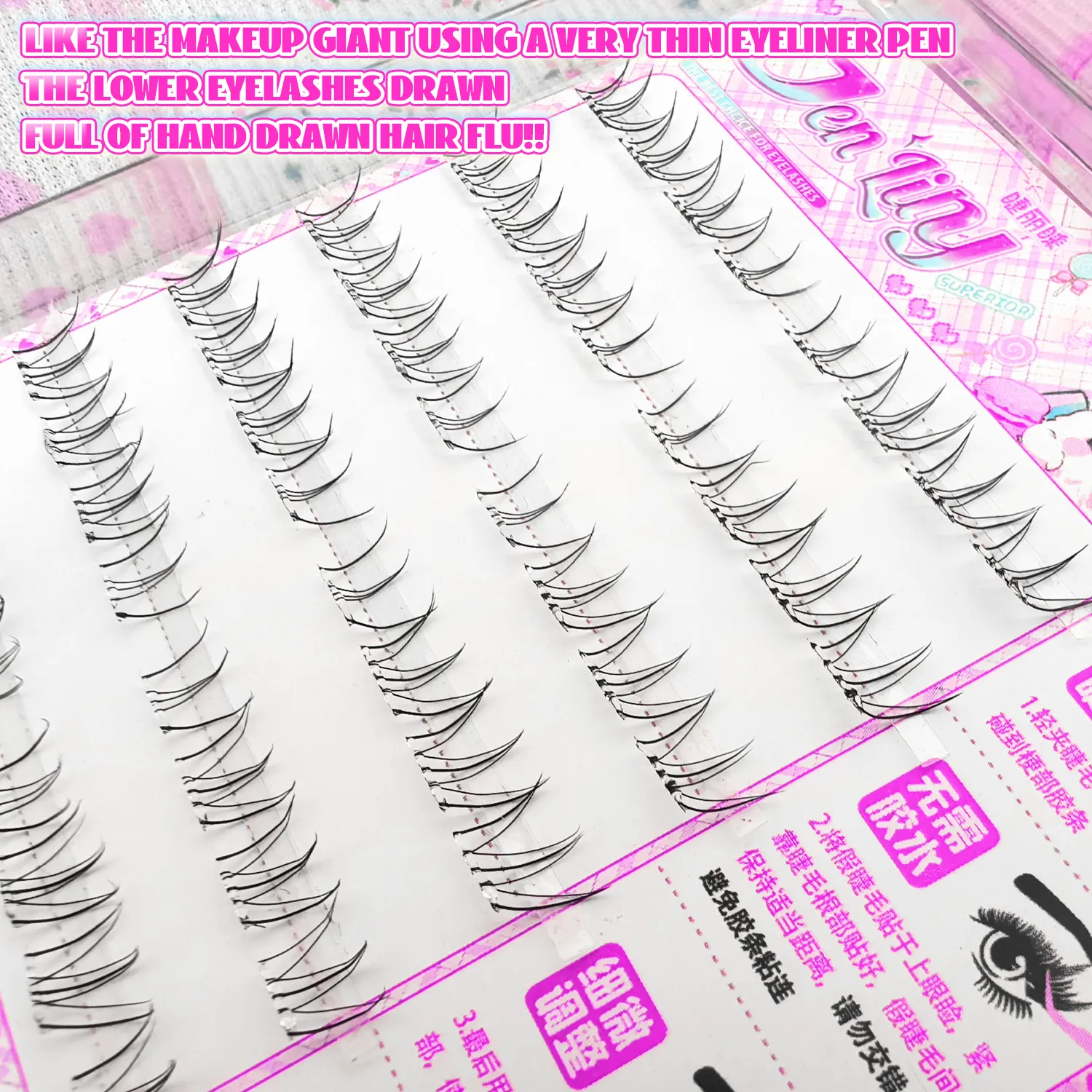 Glue-Free Cat Eye Lower Eyelashes 6 Rows Natural Wispy Look Reusable Soft Lightweight Comfortable Easy to Wear for Beginners